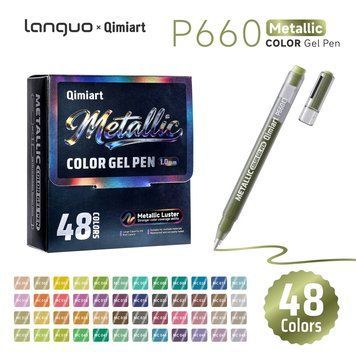 Набір гелевих металевих ручок Languo x Qimiart - 48 кольорів Metallic P660-48 фото