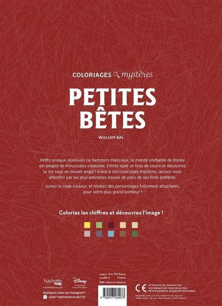 Розмальовка Дісней по номерам - Petites betes (Маленькі тварини) | Coloriages mysteres Disney Hachette 4176309 фото