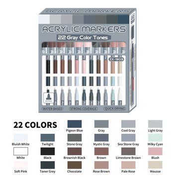 Акрилові маркери Flysea Gray Color 22 кольори (0.7 мм) ZX-1903 фото